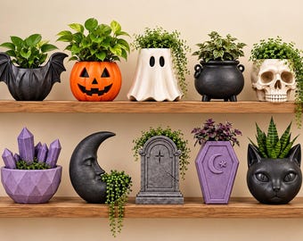 Halloween-Deko-STL-Bundle (10 Dateien): Gruselige Gothic-Deko mit Totenkopf, Kürbis und Geist – 3D-Druckvorlage zum Herunterladen