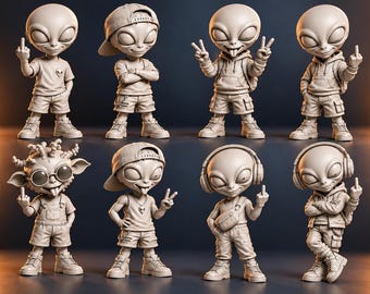 STL-Bundle „Grumpy Alien“ | Lustige Alien-3D-Druckdateien | Niedliche, freche Alien-Figuren | Sci-Fi-Cartoon-Modelle | 8 Designs | Sofort-Download