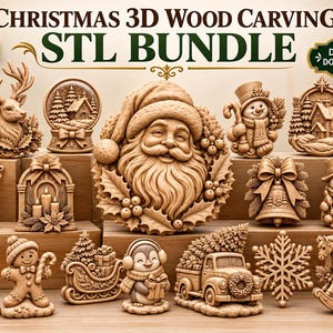 Christmas STL Bundle, 3D Wood Carving CNC Files, Holiday Decor Pack, Xmas Router Engraving Models, Festive Digital Download STL Set