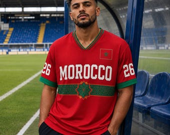 Personalized Morocco Soccer Jersey – Custom Name & Number Shirt, Morocco Football Fan Gift, Front and Back Design