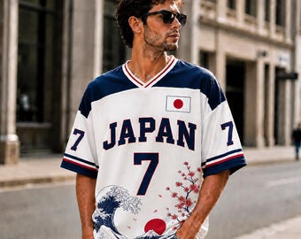 Camiseta de fútbol de Japón, camiseta de fútbol inspirada en el océano, camiseta de fútbol con estampado de flores de cerezo, regalo para aficionados japoneses.