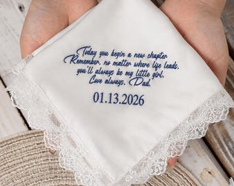 Personalized Wedding Handkerchief for Bride from Dad | Embroidered Silk Handkerchief | Father to Daughter Wedding Gift