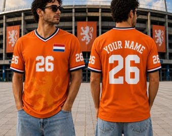 Camiseta de fútbol de los Países Bajos personalizada con nombre y número, camiseta de fútbol de los Países Bajos, camisetas a juego para parejas de los Países Bajos, regalo para aficionados de Holanda