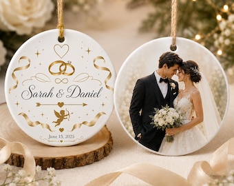 Personalized Wedding Ceramic Heart Ornament – Custom Name or Photo Print, Single or Double Sided, Bride & Groom Wedding Keepsake Gift