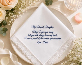Pañuelo de boda personalizado de papá, regalo de boda de padre a hija, pañuelo de encaje nupcial, recuerdo del día de la boda, regalo personalizado