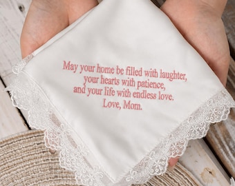 Personalized Wedding Handkerchief from Mom | Embroidered Silk Handkerchief for Bride | Mother to Daughter Wedding Gift