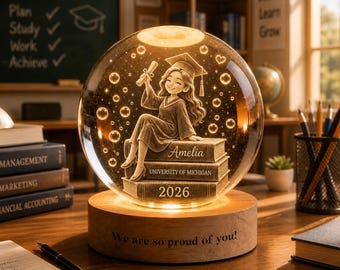 Personalized Graduation Bubblegram Night Light Globe, Custom Name School 2026 Crystal Ball Lamp, 3D Laser Engraved Gift for Graduate Girl