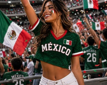 Mexico Crop Top Soccer Jersey for Women, Personalized Name & Number Football Shirt, Game Day Fan Apparel