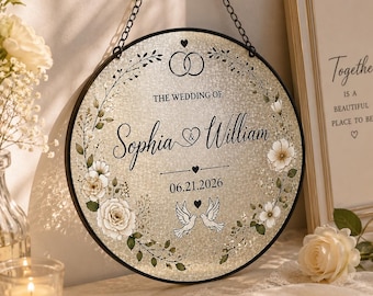 Personalized Wedding Suncatcher, Custom Bride & Groom Names with Wedding Date, Hanging Window Glass Ornament, Wedding Gift for Couple