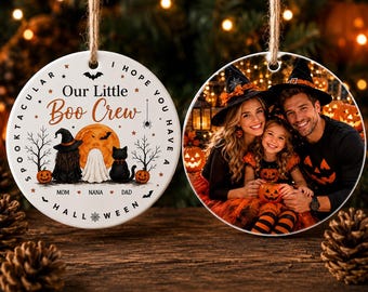 Personalized Our Little Boo Crew Halloween, Our Little Boo Crew Ceramic Tree Ornament, Custom Halloween Keepsake Gift for Family