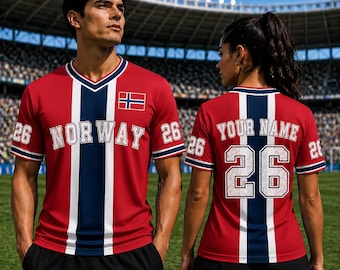 Norway Soccer Jersey Custom Name and Number – Personalized Football Fan Shirt, Norway National Team Inspired Jersey, Soccer Supporter Gift