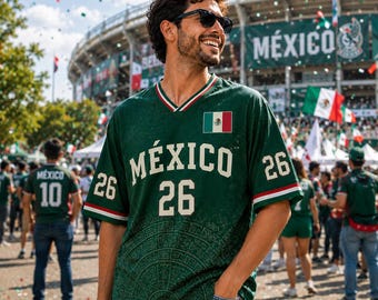 Floral Mexico Soccer Jersey, Custom Green Unisex Shirt, Mexico Fan Jersey with Custom Name & Number