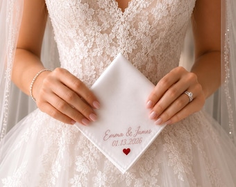 Personalized Embroidered Wedding Handkerchief, Custom Bride & Groom Names Hankie, Wedding Date Keepsake, Bridal Gift for Bride