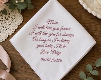 Fazzoletto da sposa personalizzato ricamato, fazzoletto ricamato su misura con la data del matrimonio, fazzoletto da sposa ricamato