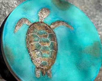 Handmade Sea Turtle Resin Art | Turquoise Coastal Wall Decor