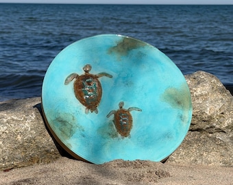 Art fait main en résine de tortue de mer | Décoration murale maison côtière sur la plage