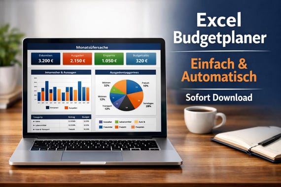 Haushaltsbuch, Jahres Monats Budgetplaner, 50/30/20 Regel, Schulden- & Spar-Tracker, Finanzplaner, Einnahmen Ausgaben, Excel Google Sheets