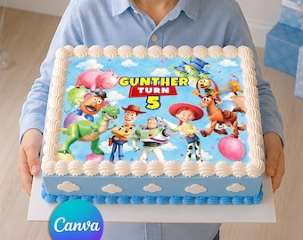 Decorazione per torta a tema Toy Story / Festa di compleanno con Buzz, Woody e Jessie / Nome ed età personalizzati / Stampa su alimenti (Download digitale)