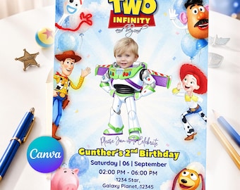 Convite de Aniversário Toy Story | Convite com Foto do Buzz Lightyear – Aniversário de Dois Anos ao Infinito e Além (Download Digital)