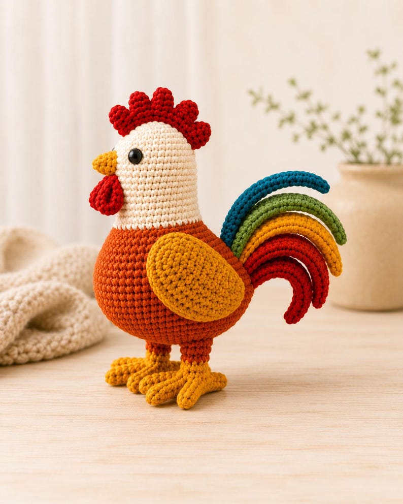 Crochet Rooster Pattern, Amigurumi Farm Animal Tutorial, Beginner ...