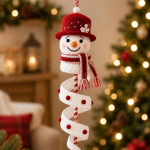 Häkelanleitung für einen Schneemann-Weihnachtsbaumschmuck, anfängerfreundlich, spiralförmig (PDF-Download)