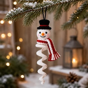 Spiraal Sneeuwpop Haakpatroon, Hangend Kerstornament, Winter Feestdecoratie, Digitale PDF Download