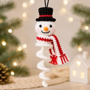 Spiraal Sneeuwpop Haakpatroon, Hangend Kerstornament, Winter Feestdecoratie, Digitale PDF Download