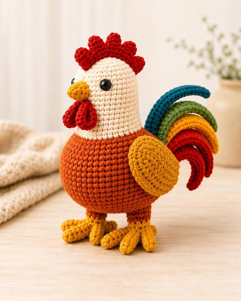 Crochet Rooster Pattern, Amigurumi Farm Animal Tutorial, Beginner ...
