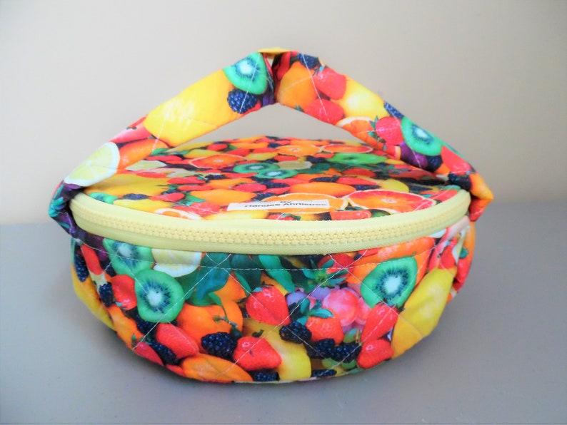 New Item Quilted Pie or Small Casserole Dish Carrier in Mixed Fruits Pattern