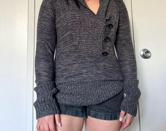 y2k vintage roxy wrap collar grey sweater 90s size medium