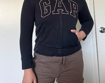 Sudadera con capucha y cremallera Gap vintage, color negro, talla juvenil grande / talla XS de mujer.