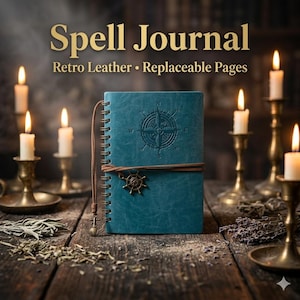 Retro Leather Spell Journal – Witchcore Dark Academia Travel Diary (Replaceable Pages)