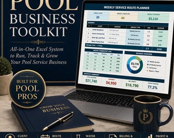 Pool Service Business Spreadsheet | Client Tracker, Route Planner, Chemical Log, Billing | Pool Cleaner Template | Excel Google Sheets