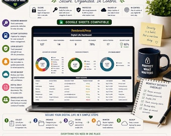 Digital Life Organizer, Password Tracker Spreadsheet, Account Log, Digital Estate Plan, Subscription Audit, Binder, Google Sheets Excel