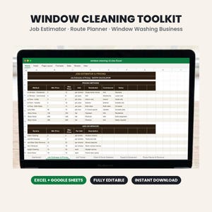 Window Cleaning Spreadsheet, Window Washing Business, Job Estimator, Route Planner, Cleaning Business, Small Business, Google Sheets Excel