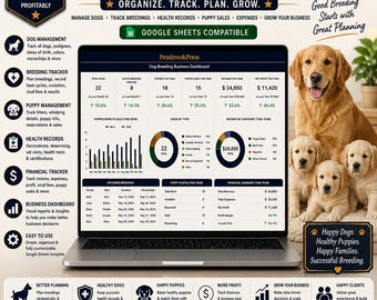 Dog Breeding Spreadsheet, Dog Breeder Planner, Litter Tracker, Puppy Records, Kennel Business, Breeding Records, Google Sheets Excel