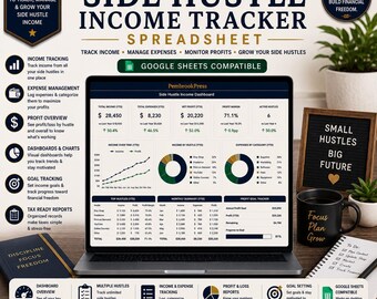 Side Hustle Spreadsheet, Income Tracker, Side Hustle Planner, Freelance Tracker, Self Employed Planner, Tax Tracker, Google Sheets Excel