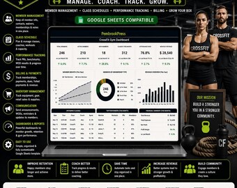 CrossFit Box Spreadsheet, Gym Management, Fitness Business Planner, Membership Tracker, Gym Owner, Small Business, Google Sheets Excel