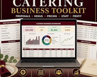 Catering Business Spreadsheet | Event Proposal, Menu Cost Calculator, Staff Scheduler, P&L | Caterer Template | Excel Google Sheets