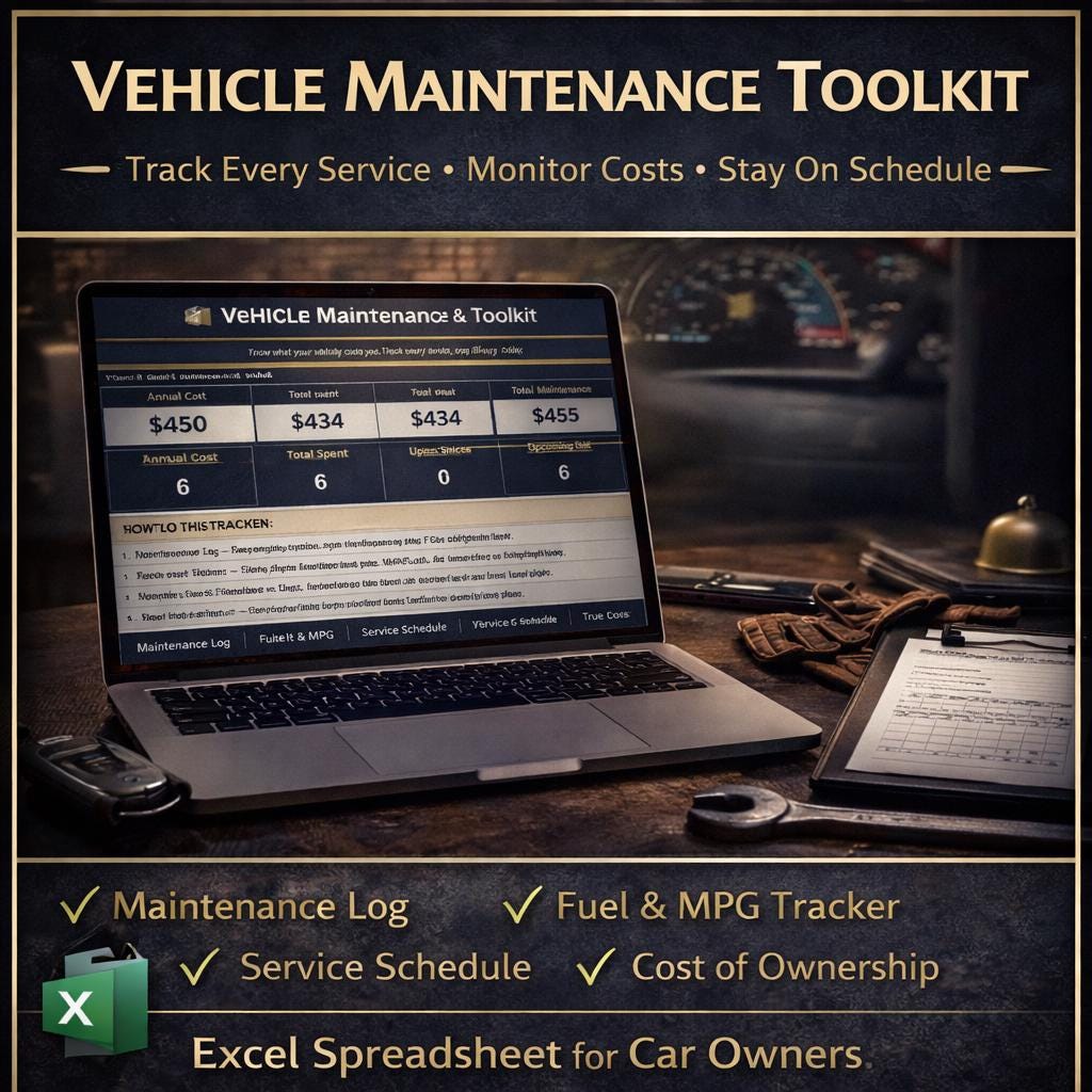 Vehicle Maintenance Tracker | Excel Spreadsheet | Fuel Log, Maintenance ...