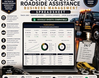 Tow Truck Business Spreadsheet, Roadside Assistance, Towing Company, Dispatch Tracker, Trades Business, Small Business, Google Sheets Excel