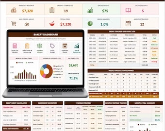 Bakery Business Spreadsheet | Recipe Cost Calculator, Order Tracker, Pricing, Inventory | Home Baker Template | Excel Google Sheets