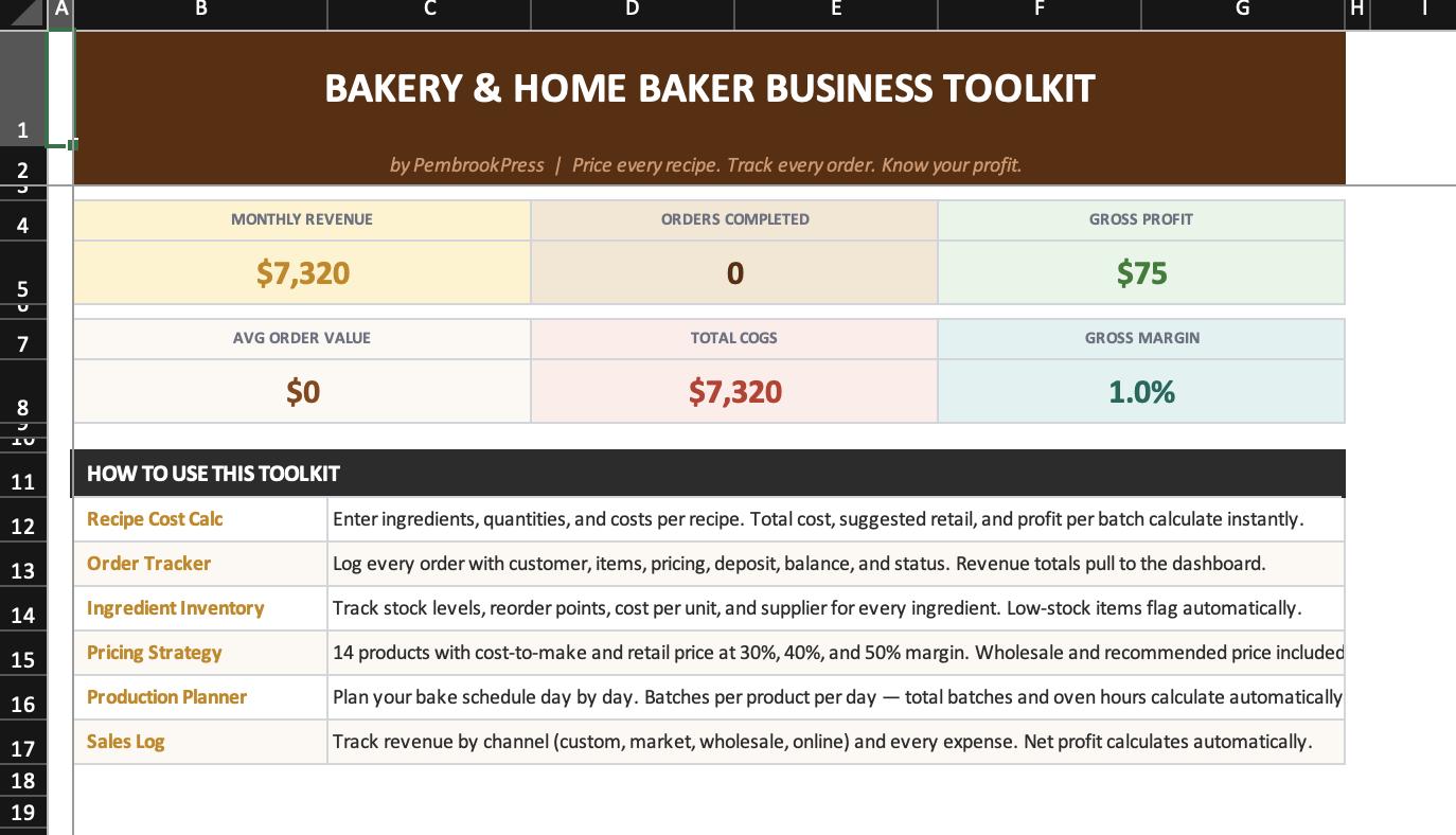 Bakery Business Spreadsheet | Recipe Cost Calculator, Order Tracker ...