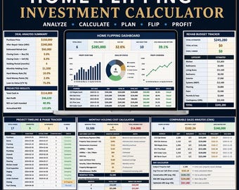 House Flipping Spreadsheet | Deal Analyzer, ARV Calculator, Rehab Budget, ROI Tracker | Real Estate Investor Template | Excel Google Sheets