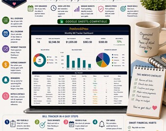 Bill Tracker Spreadsheet, Monthly Bill Organizer, Subscription Audit, Bill Payment Planner, Budget Tracker, Calendar, Google Sheets Excel