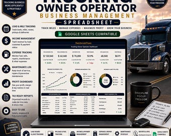 Owner Operator Spreadsheet, Trucking Business Planner, IFTA Tracker, Trucker Expense, CDL Driver, Small Business, Google Sheets Excel
