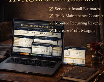 HVAC Business Toolkit Excel | Estimate, Invoice, Job Tracker Spreadsheet | Contractor CRM | Service & Install Template
