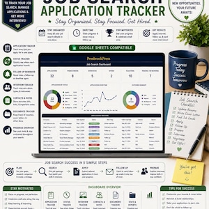 Job Search Tracker, Job Application Spreadsheet, Interview Tracker, Career Planner, Resume Tracker, Salary Negotiation, Google Sheets Excel