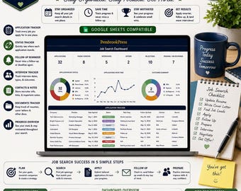 Job Search Tracker, Job Application Spreadsheet, Interview Tracker, Career Planner, Resume Tracker, Salary Negotiation, Google Sheets Excel
