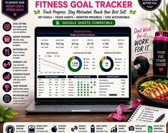 Weight Loss Tracker, Fitness Planner Spreadsheet, Wellness Tracker, Workout Planner, Habit Tracker, Health Journal, Google Sheets Excel